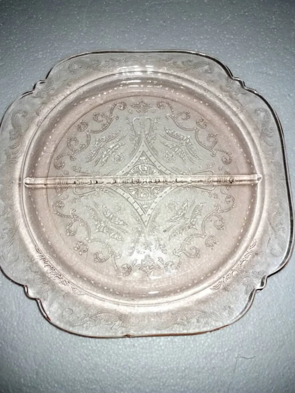 Pretty Vintage Pink Depression Glass Divided Dinner Plate 10.5